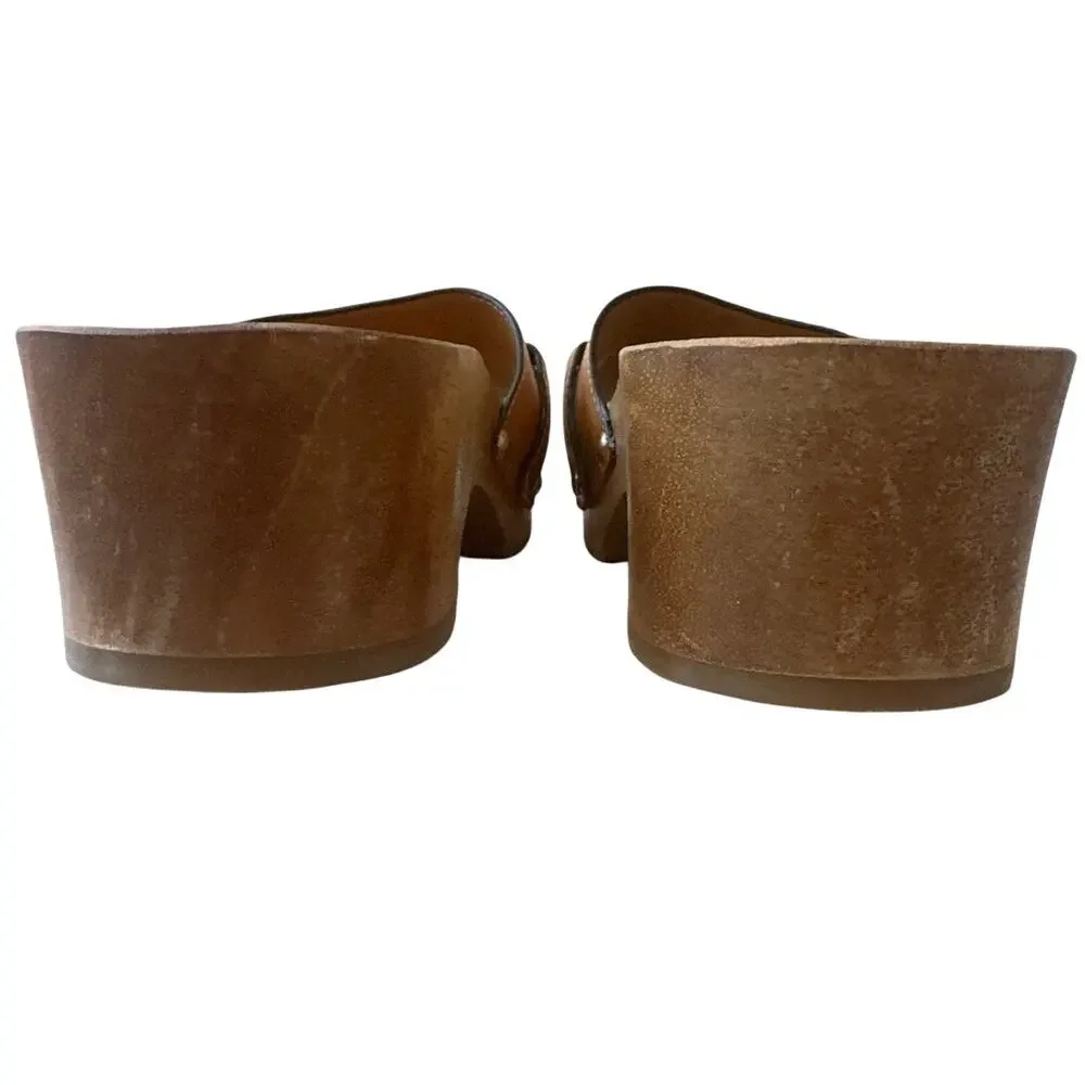 Tory Burch Jessa Leather Wood Sandals Size 8‎